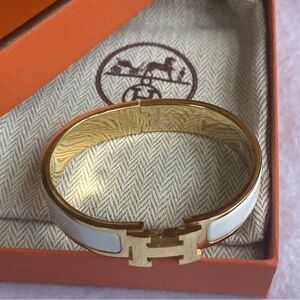 Hermes “H” Clic Enamel Bracelet Blanc White/Gold